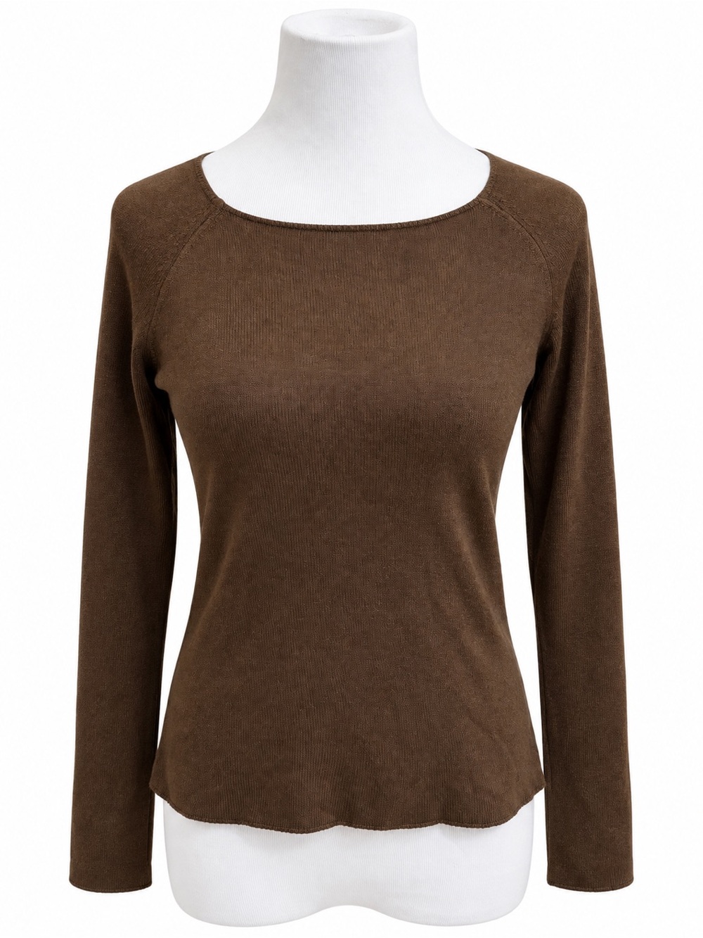 New York & Company Brown Long-Sleeve Scoop Neck Top XS